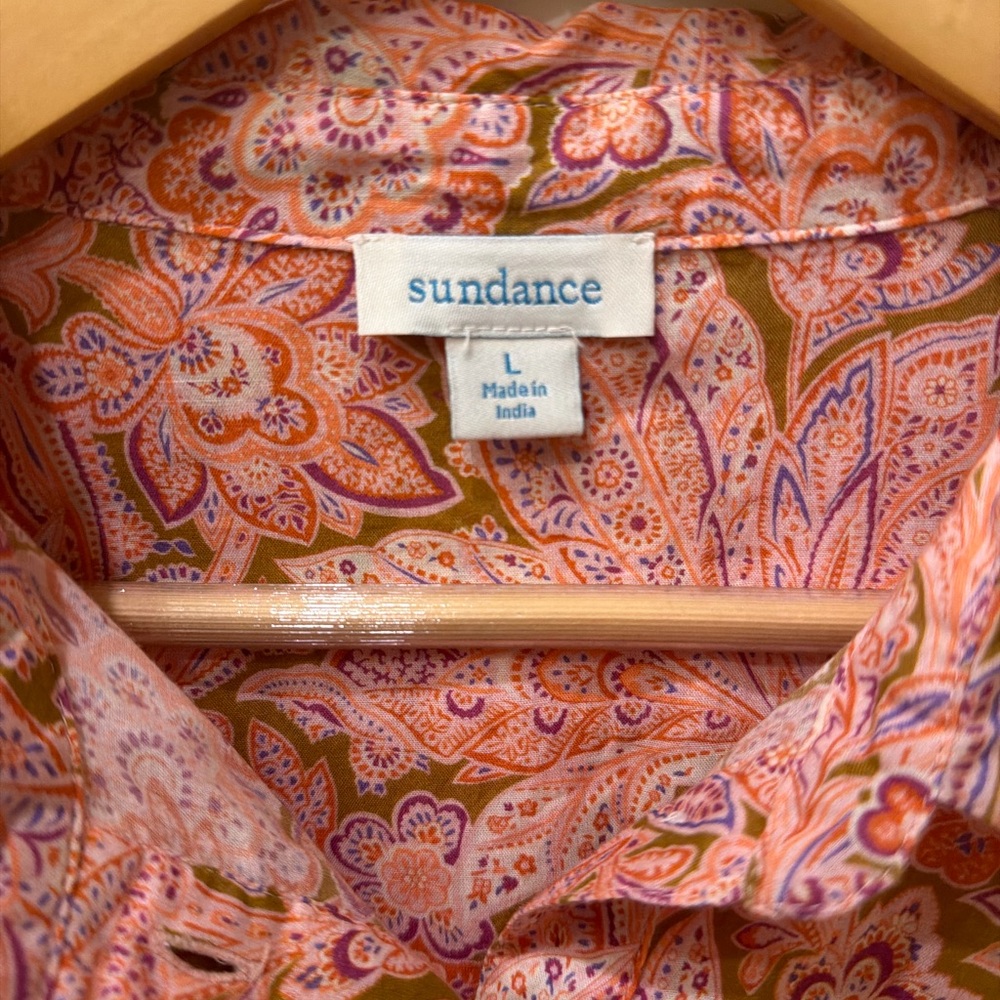 Sundance Poppy Bloom paisley print cotton blouse top in pink and orange - Picture 4 of 13